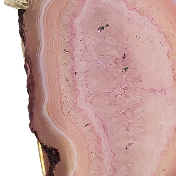 Pink Agate Slice Pendant – Sterling Silver Handmade 2.5" Crystal Necklace - Picture 5 of 10